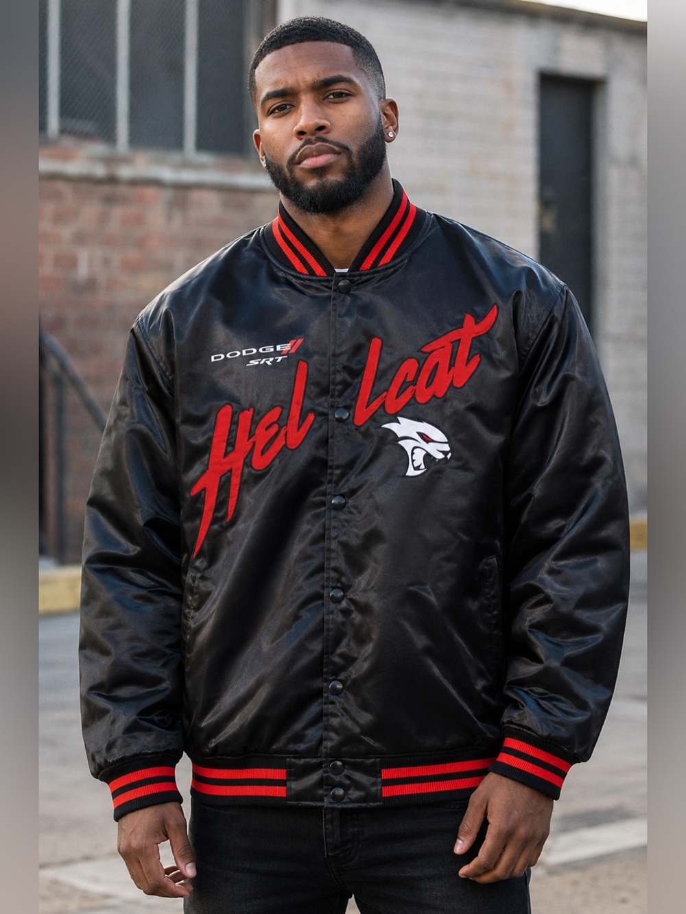Dodge Hellcat Flame Varsity Satin Jacket Mens Rare Car Jacket Size 2XL
